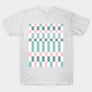 Sage Green and Pink Checkered Pattern T-Shirt